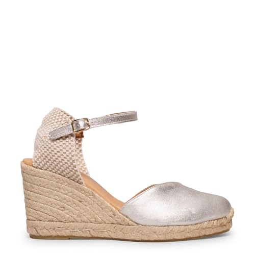 miMaO Espadrilles á talon haut pour femme Argenté, EU 36
