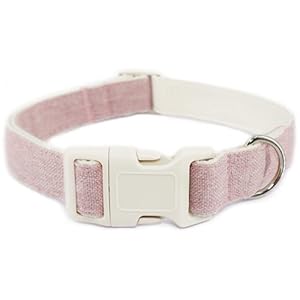 Cotton Hemp Dog Collar Adjustable, Pink Dog Collar Soft Natural Fabric with Quick Release, Cute Wedding Puppy Necklace for Small Medium Large Dog, Pink-S