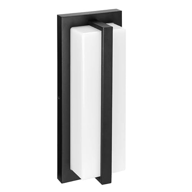Maxxima LED Porch Lantern Outdoor Wall Light, Black with Vertical Bar & Frosted Lens, 1000 Lumens, 5 CCT 2700K/3000K/3500K/4000K/5000K, Modern Exterior Patio Sconce Lantern, Dimmable at 120V