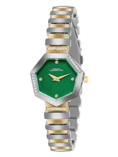 Image of French Connection Mop Green Hexagonal Dial with Gold Two Tone Stainless Steel Strap Watch for Womens - FCN0139TM