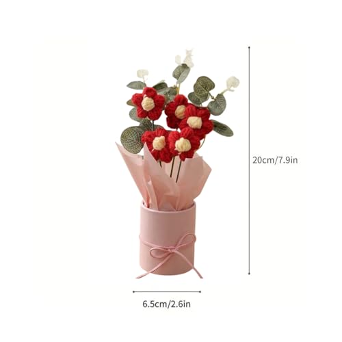Image of Panchhi Store Handmade Crochet Flower Bouquet in Red Vase, Aesthetic Room Decor for Bedroom, Unique Birthday Gift for Women & Girls, Anniversary Couple, Boho Artificial Table Decoration Items 1 pcs