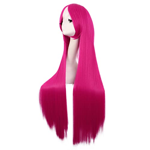 mapofbeauty 40 inch100 cm anime costume long straight cosplay party synthetic wig hot pink