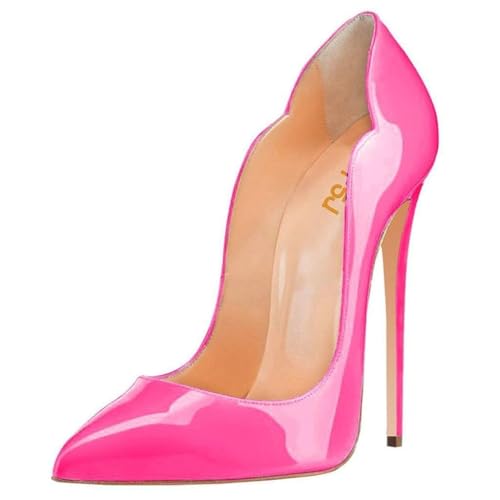 FSJ Women Classic Pointed Toe High Heels Sexy Stiletto Pumps Office Lady Dress Shoes Size 12 Hot Pink