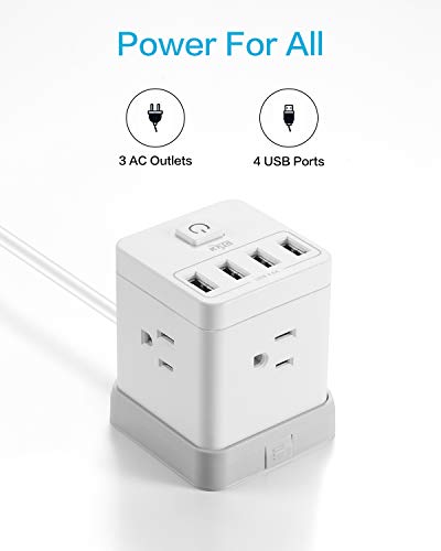 Protector eléctrico KMC con 3 tomas, 4 puertos USB, control por interruptor y cable de 1.52 m miniatura 2