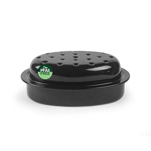 Salter Brilliance Self-Basting Roaster Vitreous Enamel Coated Steel Non-Stick Easy Clean Dishwasher Safe Made in the UK 33 x 24 x 12cm PFAS-Free for Roasts & Veggies Black Speckled