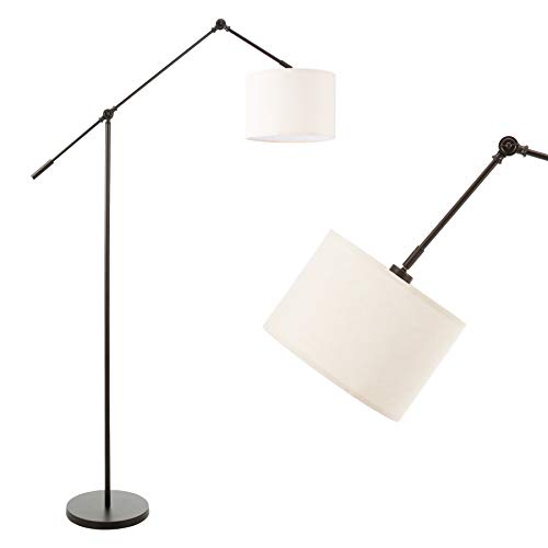 CO-Z Modern Arc Floor Lamp Hanging Over Couch, Contemporary Standing Lamp with Adjustable Swing Arms Reading Lamp Bronze, Standing Pole Light with Drum Shade for Living Room, Bedroom, Office