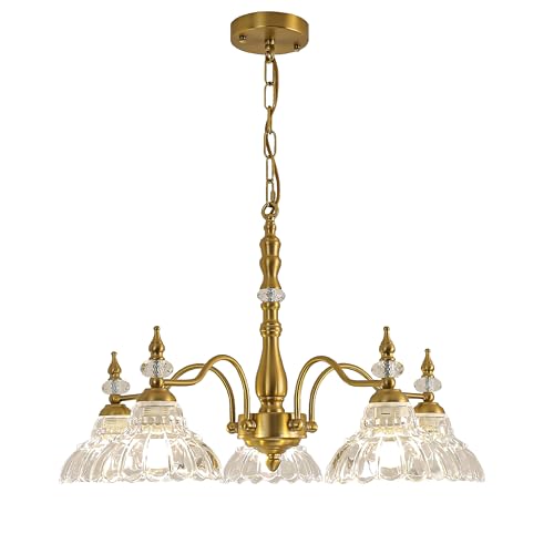Esther Life NO Vintage Chandelier, 5-Light Gold Brass Crystal Chandeliers For Dining Room, Antique Victorian Chandelier cover