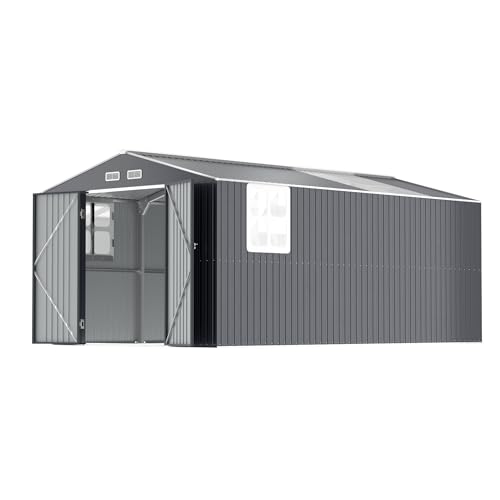 WACASA 10x16 FT Metal Shed with Base Frame Floor Kit | Heavy-Duty Military-Grade 20-Gauge Reinforced Frame with Powder Coating | 50 PSF Snow Load & 120 MPH Wind Rated | Skylight Tiny House Building