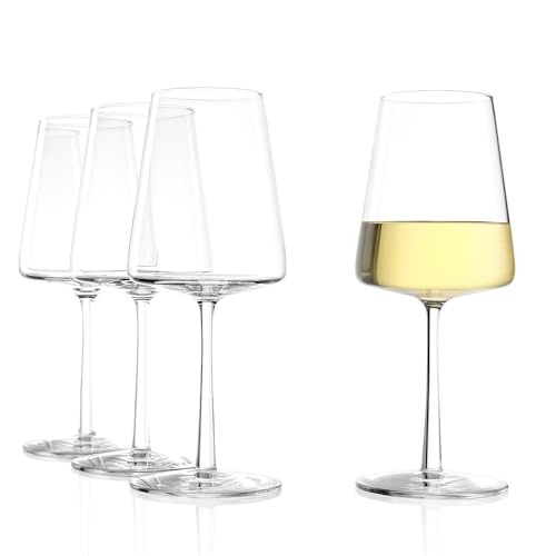 Stölzle Lausitz White Wine Glass Set of 4. Dishwasher Safe Crystal Luxury Glasses (13.5 Floz). Durable Set