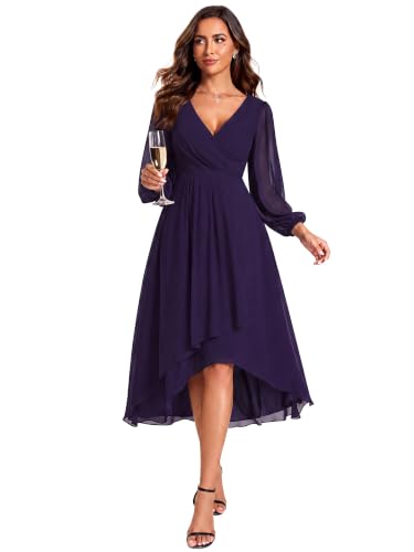 Image of Ever-Pretty Women's Long Sleeves Midi Fall Cocktail Wedding Guest Dresses