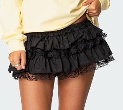 Amazon.com: Y2k Lace Mini Skirt Women Ruffle Layered Low