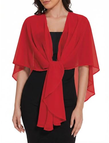 Avidlove Shawl and Wraps Shrug for Evening Dresses Sheer Chiffon Cape Women Elegant Silky Wraps Wedding Scarf Cover Up Red One Size