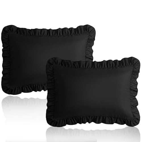 Image of 13 inchx18 inch Toddler Pillow Cases Set of 2, Black Ruffled Pillow Shams Brushed Microfiber Nursery Pillow Cover for Boys Girls, Soft Breathable Machine Washable