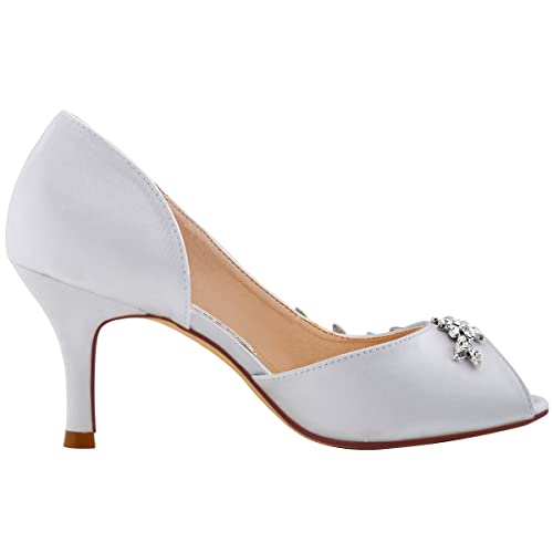 Image of ELEGANTPARK Peep Toe Heels for Women, Satin Rhinestones Dress Wedding Shoes