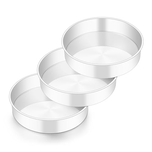 HaWare Cake Tin Set of 3 7 inch Stainless Steel Round Cake Pan for Baking Roasting Serving Layer Cake Tin for Birthday Wedding Healthy & Non-Toxic Mirror Polished & Dishwasher Safe (18cm)