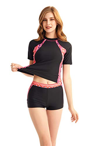 KXCFCYS Surfing Suit Short Sleeve Swimsuit Modesty Swimming Costume Modest Swimwear Black