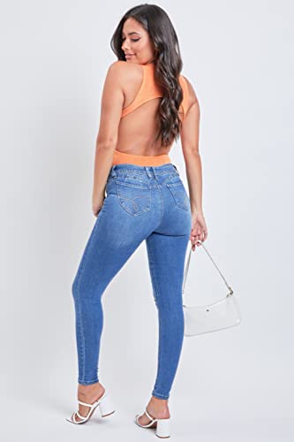YMI Women's Juniors Mid-Rise Wannabettabutt Recycled Fibers Skinny Jeans2