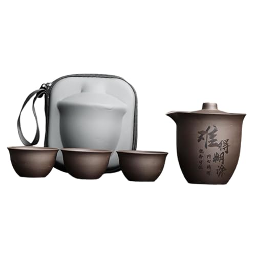 Garende Travel Porcelain Tea Pot Set with Carrying Bag Elegant Kungfu Teapot Set for Picnics Home Office, Nan De