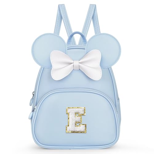 Image of Birthday Gifts for 6 7 8 9 10 Year Old Girls Kids Toddler, School Backpack for Teen Girl Kids, Backpack for Girls with Cute Bow, Initial Blue E