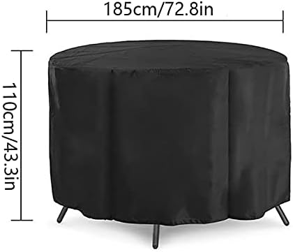 UCARE Garden Round Furniture Cover Outdoor Waterproof Large Round Table Cover Balcony Courtyard Oxford Round Table and Chair Cover Black (72.8 * 43.3in) - Image 5