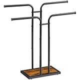 HOOBRO Freistehender T-förmiger Handtuchhalter, Handtuchständer mit 2 Handtuchstangen, Handtuchregal, für Bad, Waschküche, Schlafzimmer, Vintagebraun und Schwarz EBF14LB01