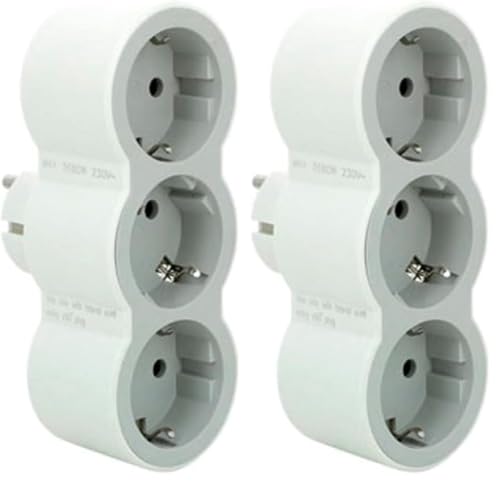 Legrand 694518, Adaptadores 2P+T, 3 Tomas de enchufes/Corriente Frontales, Ladron de enchufes, Color Blanco/Gris Claro (Paquete de 2)