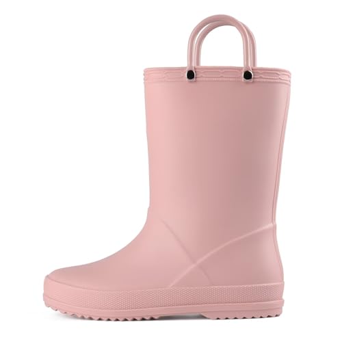 JUDIS Kids Rain Boots Waterproof with Easy-on Handles Boys and Girls Rain Shoes
