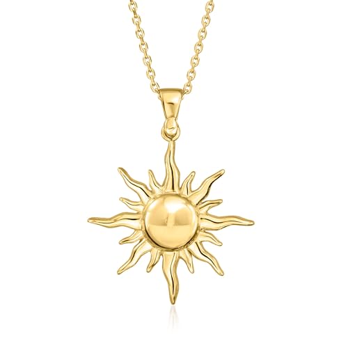 Ross-Simons Italian 18kt Gold Over Sterling Sun Pendant Necklace. 18 inches