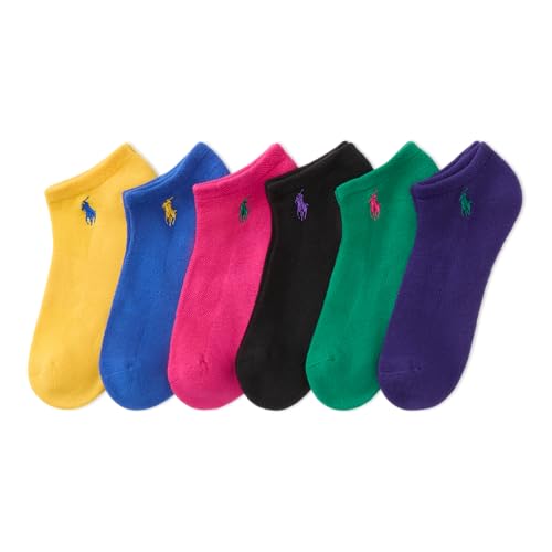 POLO RALPH LAUREN womens Performance Cotton Low Cut Socks - 6 Pair Pack - Breathable Mesh & Sport Cushioning