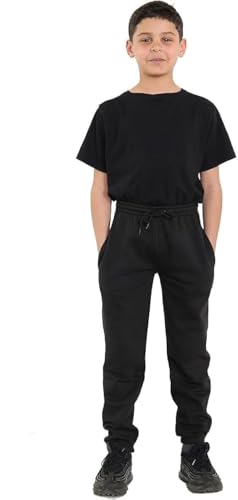 Image of COSHAL® Children's School Joggers Pants, Sports Fleece, Jogging Tracksuit Kids Boys Girls School Joggers Pants Sports PE Trouser Kids Sport Gym wear Casual 13 Yrs Black