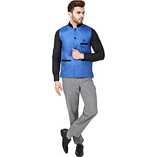 Image of FABOO Men's Jute Blend Solid Nehru Jacket Waistcoat, Regular Fit Ethnic Jacket