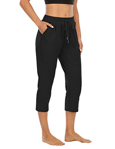 Thanth Womens Capri Yoga Pants Loose Comfy Lounge Pajamas Workout Athletic Capris Jersey Joggers Pants With Pockets Black L #TOP2