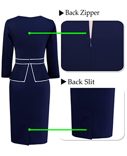 Image of VFSHOW Womens Pleated Crew Neck Peplum Slim Work Business Dress Elegant 3 /4 Sleeves Office Church Bodycon Pencil Sheath Dress