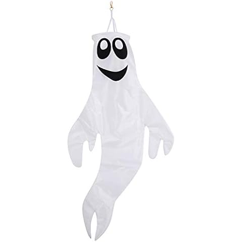 Sunshane 1 Piece 43 Inch Halloween Windsocks Flag Ghost Windsock Outdoor Hanging Decoration for Halloween Home Front Yard Patio Lawn Garden Decorations Cover
