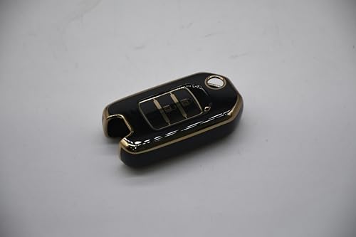 Image of KMH TPU Gold Car Smart Key Cover Compatible for Honda City, Civic, Jazz, Amaze, CR-V, WR-V, BR-V 3 Push Button Smart Key Shell Case Holder, Key Protector (Black Gold) Pack of 2