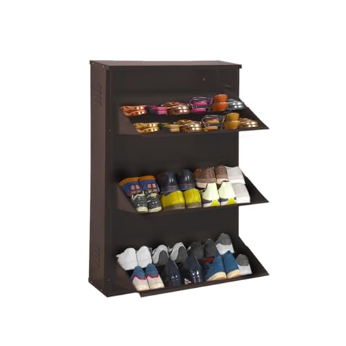 Image of DELITE KOM 29 inch Wide, 6 Shelf Metal Shoe Rack Wall Mounted for Home with Central Lock | Holds Upto 24 Shoes or 36 Slippers Pair | Double Decker, 1Yr Warranty, (41x29x8, Coffee), DIY, Space Saver