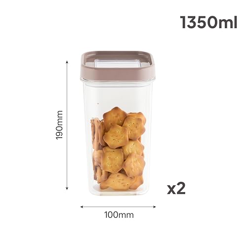 Image of CELLO Airlock Square Pet Storage Jar for Kitchen Set of 2 Pcs, 1350 ml Walnut Brown | Freezer & Fridge Safe Stackable Kitchen Storage Container Jar Set for Meal Prep Ingredient Cookies Flour Candy