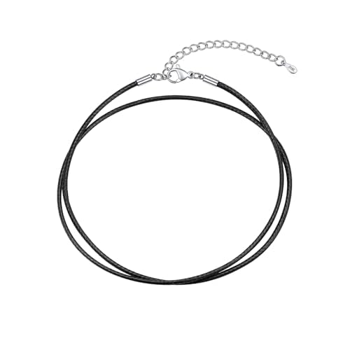 U7 Leather Necklace Cord with Customizable Stainless Steel/Black Clasp, Waterproof Black/Brown Woven Wax Rope Chain for Men Women 1.5/2/3mm, Length 16