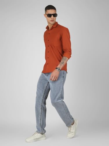 Image of Mens Cotton Lycra Full Sleeve Slim Fit Semi-Formal Shirt | Textured Pattern | Curved Hem
