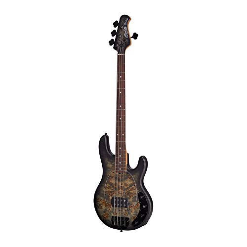 Sterling By Musicman 4 String Bass Guitar, Right, Poplar Burl, Trans Black Satin (Ray34Pb-Tbks-R2) #TOP2