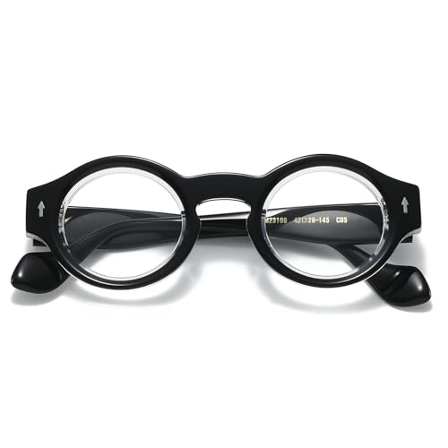 Image of JOLLYNOVA Yuki Vintage Small Acetate Glasses Frame Prescription for Women Men Round Thick Eyeglasses Frames 41-28-145mm