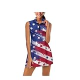 Jekioweii American Flag Tennis Dress For Women Collared Golf Dress With Built In Shorts And Pockets Sleeveless Exercise Workout Athletic Dresses Golf Outfits Two Piece Set