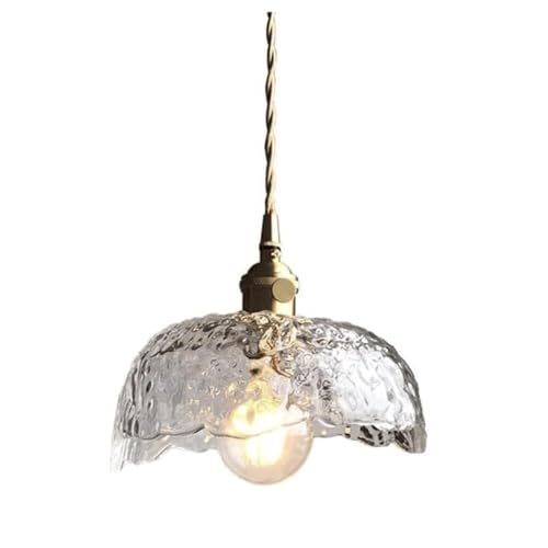 Suspension moderne en verre ondulé transparent et laiton chic E27