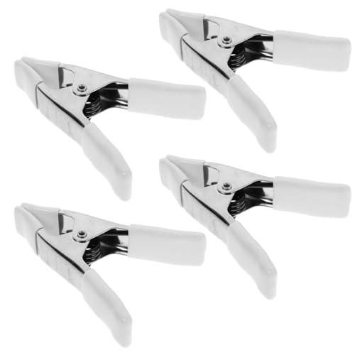 Image of UKCOCO 4 Pack Heavy Duty Spring Clamps, 4 Inch Nickel-Plated A-Shape Metal Clips with PVC Protective Tips, White Tension Clamps for Woodworking, Backdrop Stand, Crafts and Wedding Dress Fitting