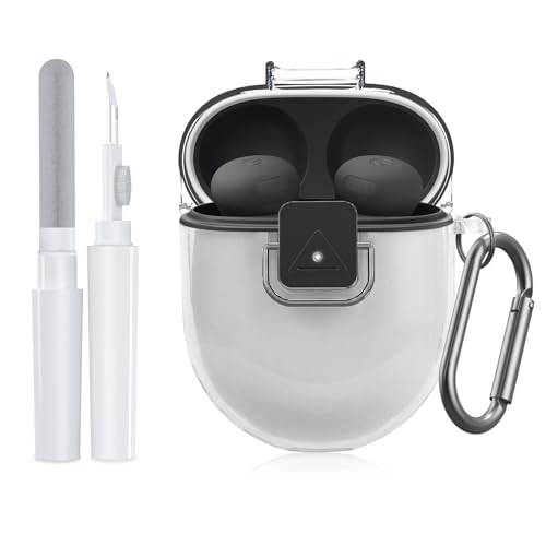 for Google Pixel Buds Pro 2 Case Cover with Lock Clip Clear TPU Case for Google Pixel Buds Pro1/2 Shockproof Protective Case Skin wtih Keychain & Cleaner Kit for Girly/Women/Man (Clear)