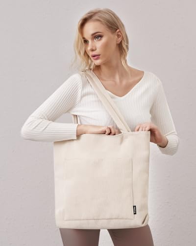 Image of Prite Corduroy Tote Bag for Women Large Shoulder Bag with Zipper and Pockets for College School Work Travel Shopping