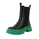 sun gurg Women's Chelsea Ankle Boots Mid-Calf Low Heel Platform Chunky Pull on Booties US 8