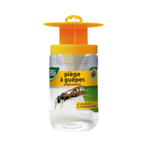 BSI - Puissant Piège A Guêpes Et Frelons - Adapté Aux Frelons Asiatiques - Naturel - Réutilisable, Translucide / Jaune