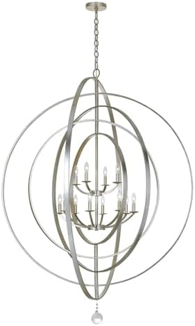 Crystorama 590-SA Contemporary Modern 12 Light Chandelier from Luna collection in Pwt, Nckl, B/S, Slvr.finish,