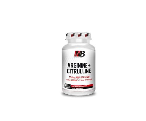 NutritionBizz Arginine and Citrulline 240 Caps 750mg per serving 500 mg Arginine 250mg Citrulline